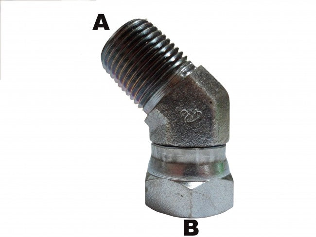 1/4" Male Pipe to 1/4" Female Pipe 45 Elbow Swivel